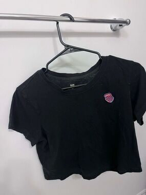 Black Cropped Tee with Shield Patch